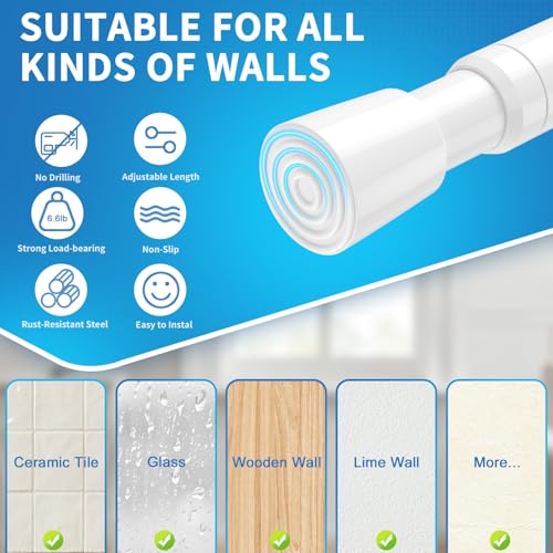 Image of AIZESI 2 Pack Tension Rods for Windows 26.5 to 36 inch, Adjustable Expandable Pressure Spring Curtain Rods No Drilling, White Curtain Rods for Doorway Closet Door