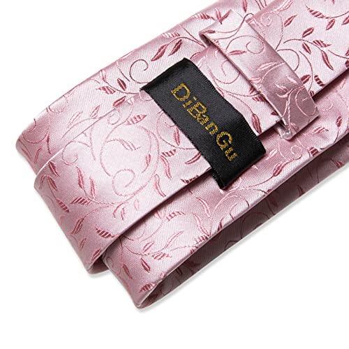 Image of DiBanGu Silk Floral Ties for Men Woven Paisley Necktie and Tie Clip Handkerchief Cufflinks Set for Party Wedding