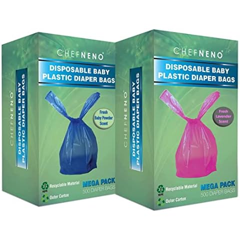 Baby Disposable Plastic Diaper Bags 1000 Count (500 Lavender Scent, 500 Fresh Baby Powder Scent) Easy Tie Handles Diaper Sacks or Pet Waste Bags (1000 Bags) Cover