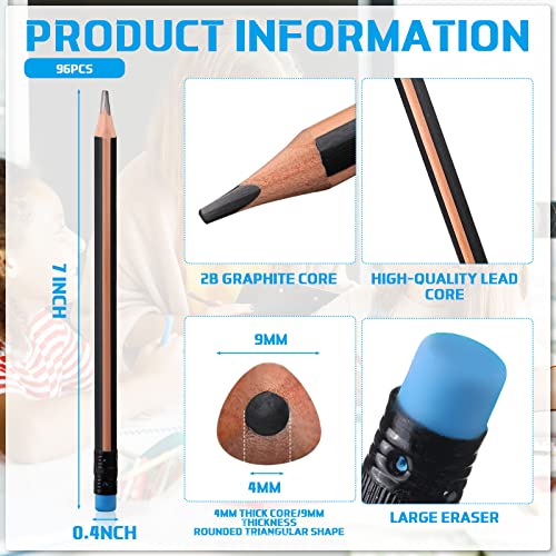 96 Pcs Jumbo Pencils, Big, Fat, Thick, Triangular Grip Pencils 2B Refill With Eraser 7 Inch Large Pencil For Kids Beginners Preschoolers Kindergarten School Office Art Writing Supplies #TOP1