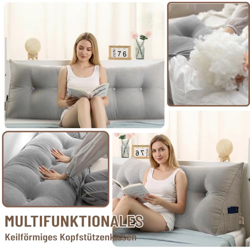 ZF YLYH Kissen Bett Rückenkissen Lesekissen für Bett Rückenlehne Kissen Rückenpolster Abnehmbar Bequemes Lendenkissen Sofa Rückenkissen Keilkissen mit Tasche(Gray,80 * 50 * 20cm)
