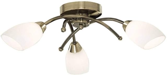 Searchlight 8183-3AB Opera Antique Brass 3 Light Fitting with Opal Glass Shades, H 150mm x W 500mm