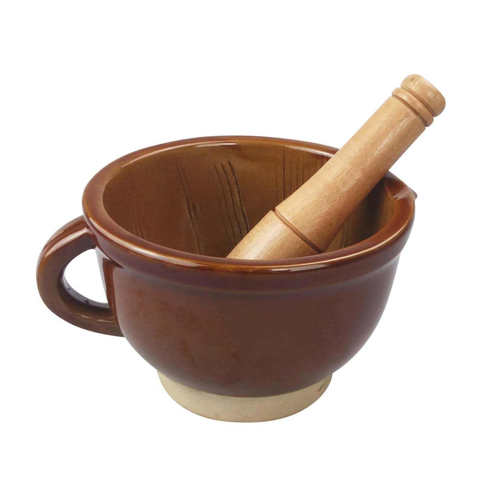 Mörser- und Stößel-Set Mörser- und Stößel-Set aus Keramik mit brauner Keramikmühle, Guacamole-Schüssel, traditioneller Knoblauchschäler, Mörser und Stößel, Gewürzmühle Schleifer-Brecher-Set(Groß)