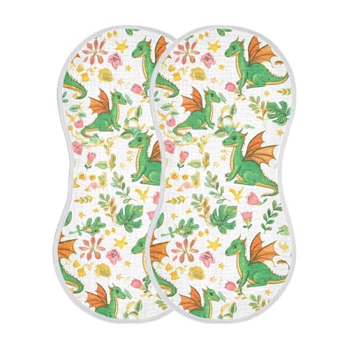 xigua Green Dragons Muslin Baby Burp Cloths Set of 4, Super Soft & Absorbent Burping Rags, Cotton Burp Clothes Shower Gift for Newborn, Baby Girls and Boys2
