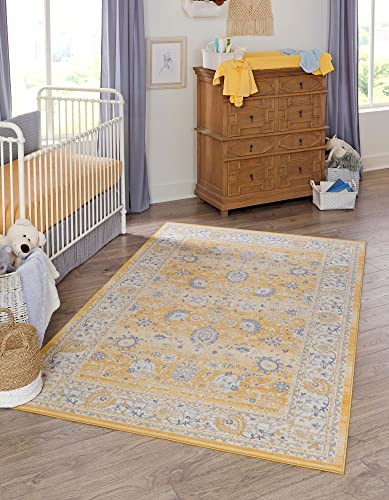 Unique Loom Whitney Collection Traditional Border Area Rug (5' 0 x 8' 0 Rectangular, Tuscan Yellow)