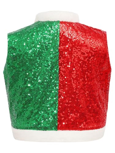 Aislor Kids Boys Girls Christmas Halloween Performance Dance Waistcoat Sleeveless Santa Elf Vest with Faux Fur Hem2