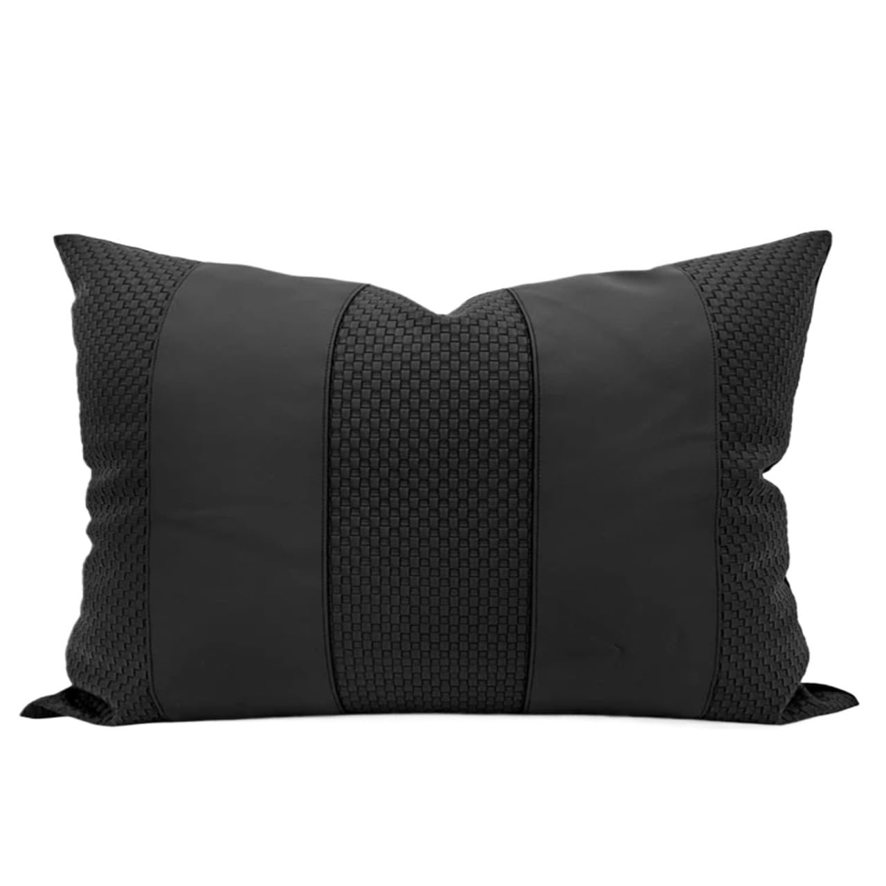 IUVYTA Chenille Pillow Covers Simpe Black Pu Leather Weaven Cushion Cover Sofa Pillowcase And White Chenille Pillow(B60*40cm)