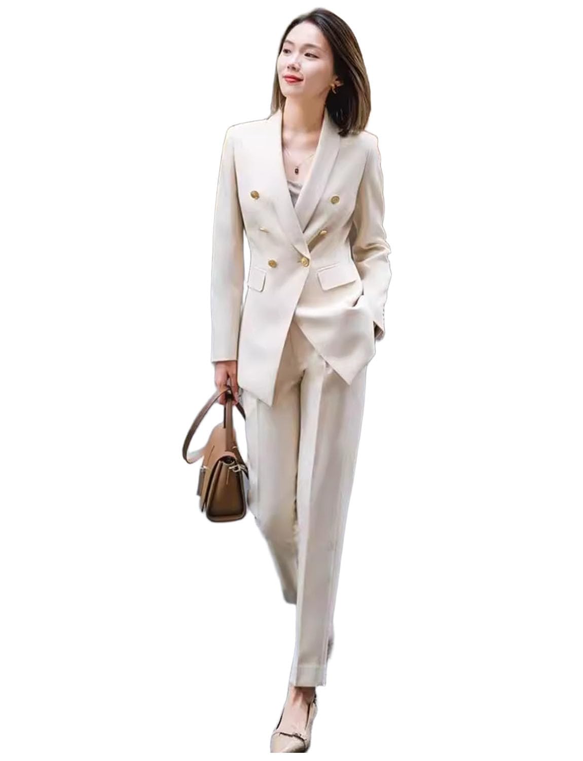 Womens Two Pieces Suit Shawl Lapel Double Breasted Jacket Pants Set for Christmas Interview