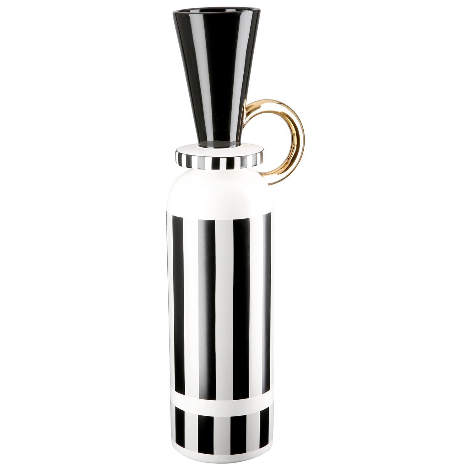 GILDE Vaso da pavimento Pomposo in ceramica, a righe, smaltato, in bianco e nero, altezza 48 cm x diametro 11 cm, impermeabile