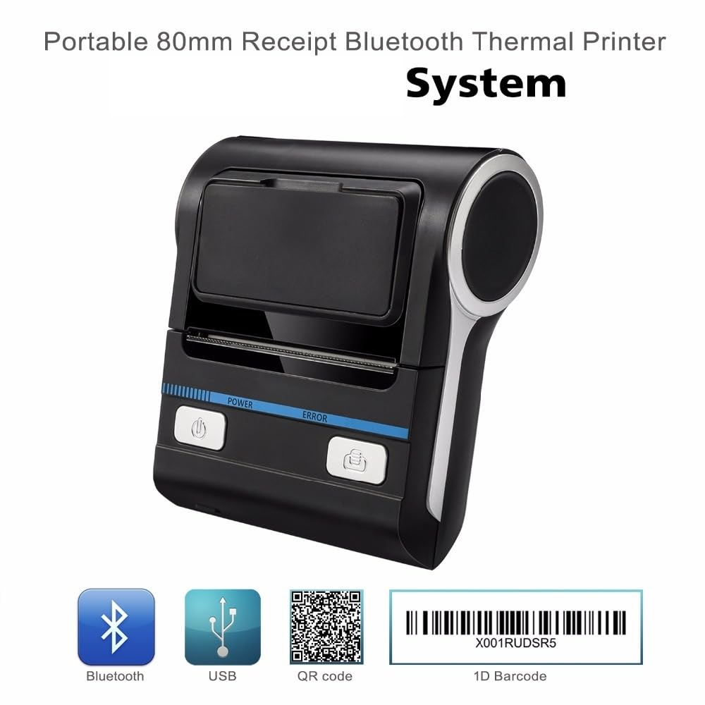 Drukarka ręczna, Drukarka 80mm Bluetooth Termiczna drukarka paragonów Bezprzewodowa 3 cale Mobilna