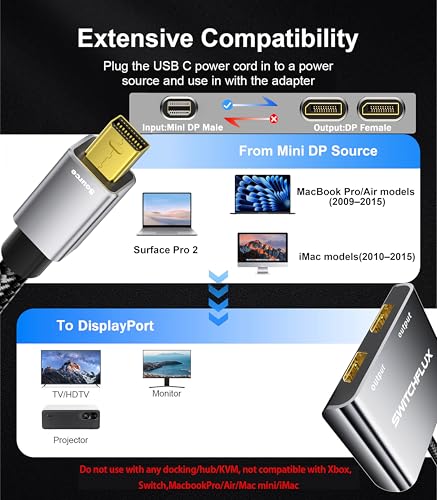 Image of Mini DisplayPort to Dual DisplayPort MST Hub, Mini DP 1.2 to 2X DP 4K@60Hz Splitter Adapter, Thunderbolt 2 Extended Dual Monitor Support for Windows PC, MacBook, Surface