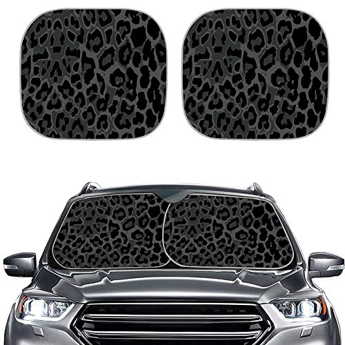 Binienty Black and Grey Leopard Print Car Windshield Sun Shade, Blocks UV Rays Sun Visor Protector- Keep Your Vehicle Cool