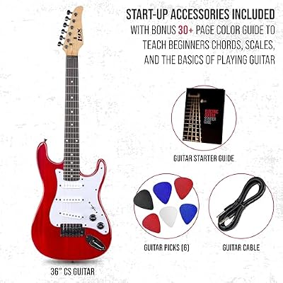 LyxPro CS 30 Electric Guitar Kit for Beginner, Intermediate & Pro Players with Guitar, Amp Cable, 6 Picks & Learners Guide | Solid Wood Body, Volume/Tone Controls, 5-Way Pickup - Red