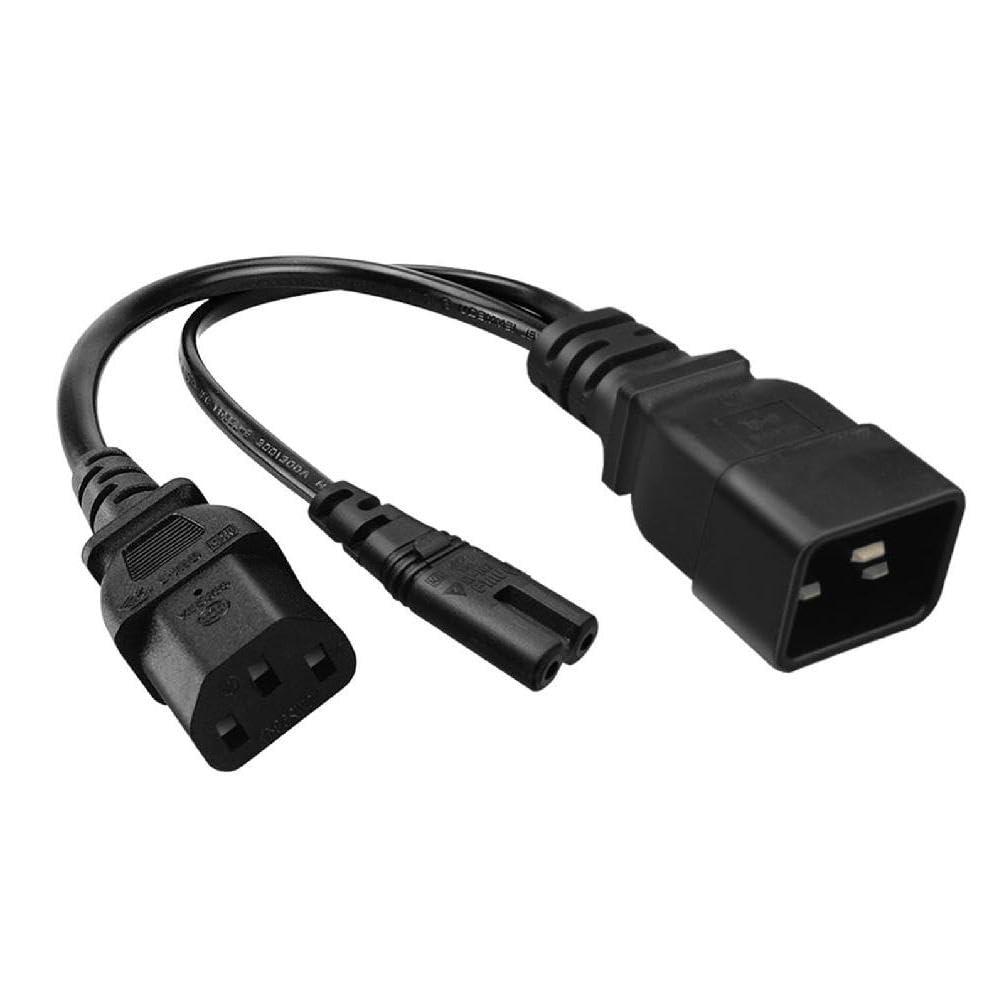 GRABLOOM IEC320 C20 to IEC320 C7+C13 AC-Power Adapter Cable 3 Terminals Male to Female Power Connector Cord Wire IEC C20 Male Plug to C13 + C7 Female Converter Adapter Cord