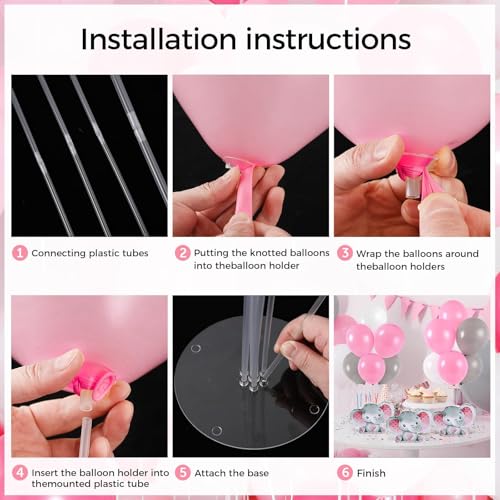 Image of 4 Sets Elephant Baby Shower Balloon Stand Kit for Tables Elephant with Balloon Centerpieces Party Decor for Girls 3D Table Decoration for Kids Party Baby Shower Photo Props Supplies