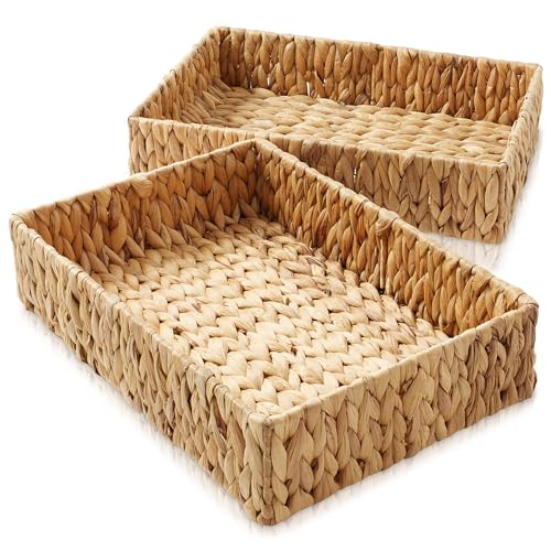 Casafield Set of 2 Bathroom Storage Baskets, Natural - Water Hyacinth, 15.75" W x 11.25" D x 3.25" H, Woven Toilet Tank Topper Bins for Organizing Tissues, Toilet Paper, Toiletries, Shelves - Image 3