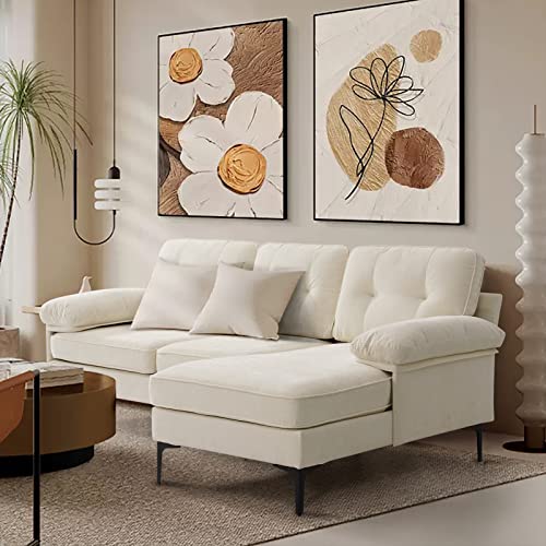 Cooldex 82”Convertible Sectional Sofa White, L Shape Sofa, Mcm Sofa,Retro Sofa,Chenille Loveseat Sofa With Chaise， Removable And Washable Cushions (White) #TOP9