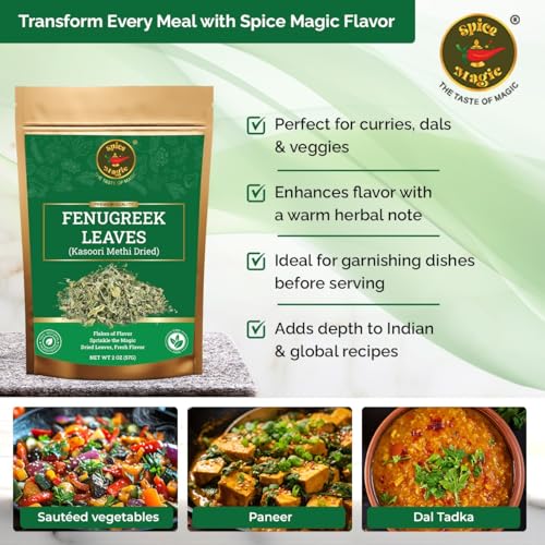 Spice Magic Fenugreek Leaves 2 oz (57g) | All-Natural Dried Methi | Aromatic Herb for Curries, Vegetables, Soups & Blends. - Image 3