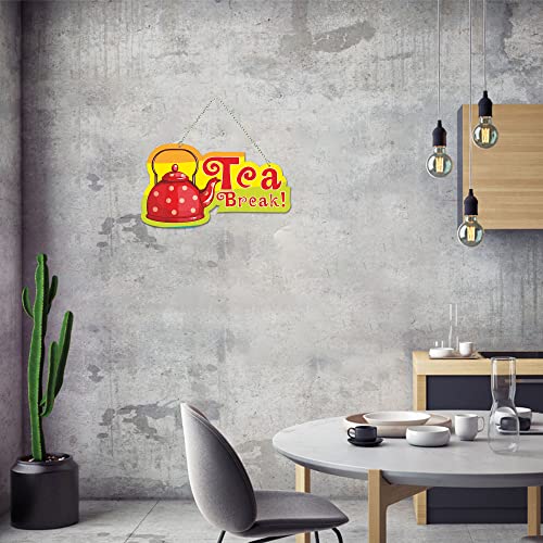 Image of Artvibes Tea Break Wooden Wall Hanging for Livng Room | Quotes Decor Item | Printed Wall Decoration for Dining Room | Wall Illustrations | Graphic Print Artwork | Unique Gift | Cafe Decor (WH 5511N)