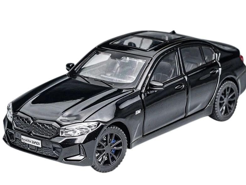 Image of Model Car Exclusive Alloy Metal Pull Back Die-cast Car Metal Pullback Toy car with Openable Doors & Light Music Best Gifts Toys Kids (1:32 Scale B-M-W 320i - Black)