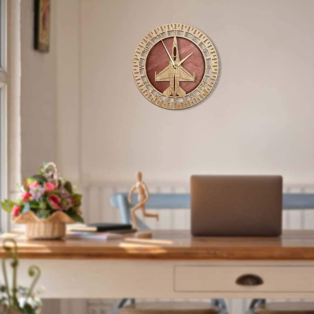 Reloj de Pared de Madera F-16 Fighting Falcon Hecho a Mano Militar decoración del hogar Reloj de Pared silencioso Regalo de piloto de avión de la Fuerza Aérea de los Estados Unidos