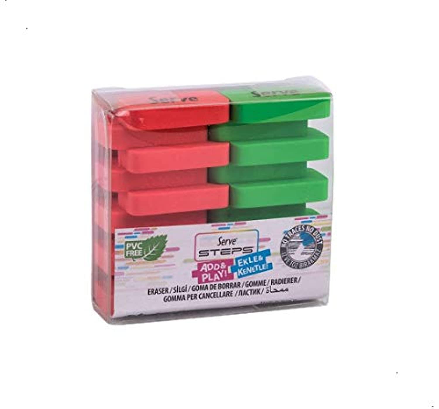 Serve Steps Silgi Fosforlu Kırmızı-Yeşil 2li Pet