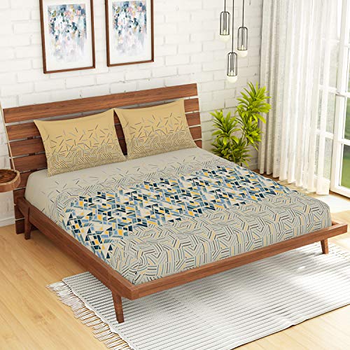 Image of Spaces Atrium 144 TC 100% Cotton King Size Double Bedsheet with 2 Pillow Covers (108 inch X 108 inch Inches) - Navy Teal, large (ATR-9)