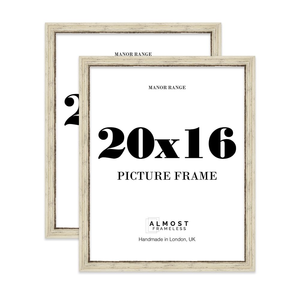 20x16 Picture Frame, Display 20x16 Pictures (50.8 x 40.6cm) - Distressed Cream Elegant 42mm Edge Frame for Home Décor - 2 Pack