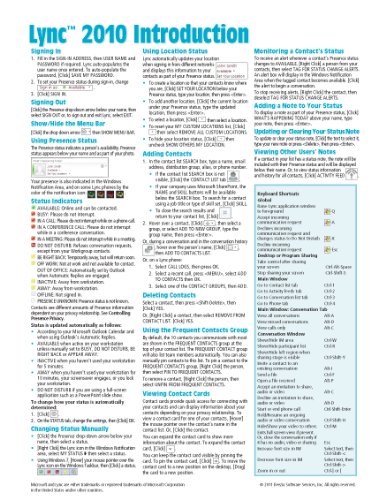 Microsoft Lync 2010 Introduction Quick Reference Guide (Cheat Sheet of Instructions, Tips & Shortcuts - Laminated Card)