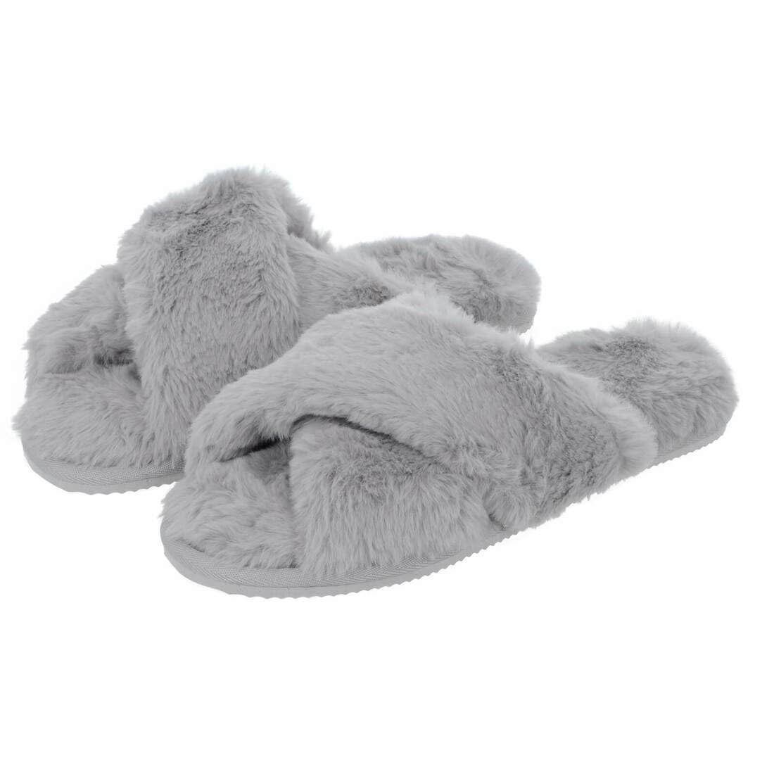 Autumn Faith Ladies Faux Fur Mule Slippers Crossover Style Upper Sliders Hard Sole Grey 5 UK