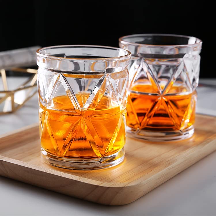 Image of Premium Whiskey Glasses Set of 6, Transparent, 310 ML, Whisky Glass, Diamond Design Bar Glass for Drinking Bourbon, Whisky, Scotch, Cocktails Old Fashioned Cocktail Tumblers (chex .$., 6)