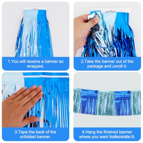 Image of BEISHIDA 3 Pack Blue Light Blue Foil Fringe Garland 30ft Wall Tinsel Banner