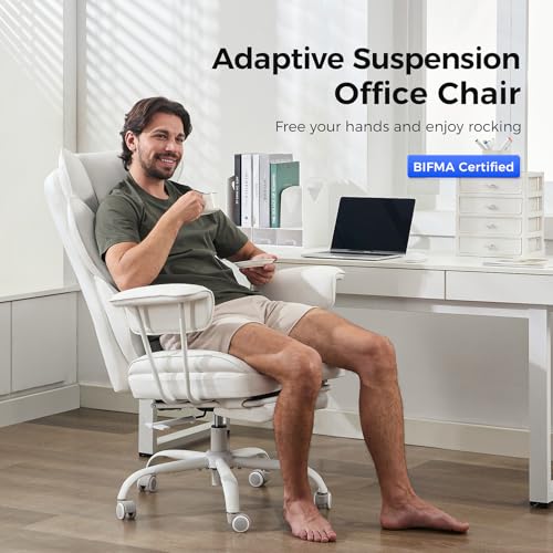 Image of amseatec Big and Tall Office Desk Chair - Wide Ergonomic Executive with Footrest, High Back Lumbar Support Reclining Gaming Computer Chair for Heavy People (White)