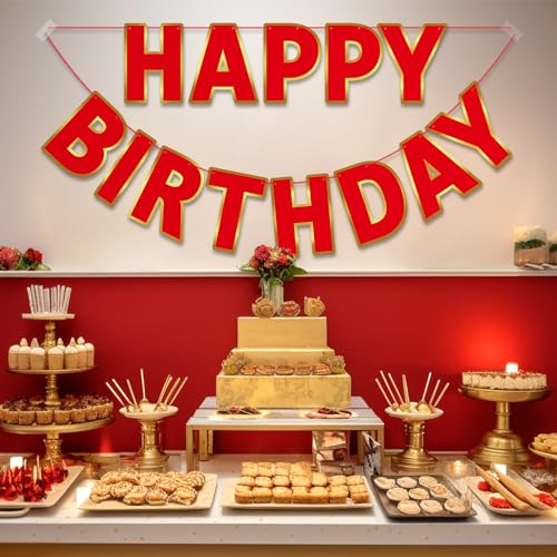 Image of Pre-Strung Happy Birthday Banner - Red Party Decorations