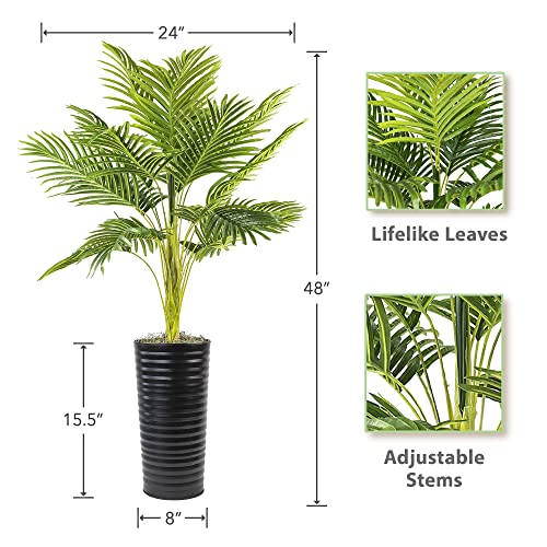 Lcg Florals Artificial Palm Plant 4Ft Faux Indoor Floor Plant In Black Ribbed Metal Pot - Fake House Plant And Home Décor For Living Room, Office, Kitchen, Or Farmhouse #TOP1