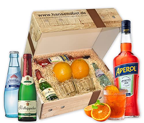 Hansen Obst - Geschenkbox 'Aperol Spritz-Cocktail' - Cocktail Mix Set - Präsentkorb Cocktail-Starter-Set - Geschenk Cocktail Liebhaber (Die Rustikale)