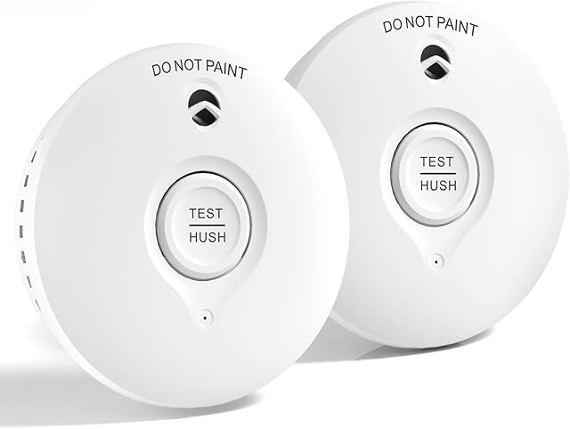 White 10-year battery Photoelectric Smoke Alarm Easy installation Smoke Detector with Silence Button Conforms to EN14604 Standard 2 Pack
