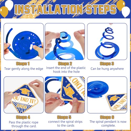 Image of Graduation Decorations 2026 Blue and Gold Class of 2026 Banner Congrats Grad Backdrop Paper Pompoms Hanging Swirls and Balloons for 2026 Graduations Party Decorations Supplies