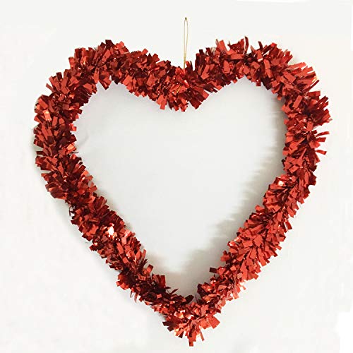 Joysail Valentine Wreath Decorations - Red Tinsel Heart Wreath for Valentines Day Decorations