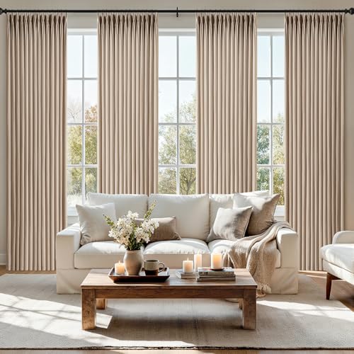 MIULEE Pinch Pleated Thick Linen Curtains 96 Inch 4 Panels Set Back Tab Memory Trained Pinch Pleat Semi Sheer Light Filtering Privacy Curtain Let Light in Window Drapes for Living Room Bedroom Taupe by MIULEE - Used condition - CA$107.09