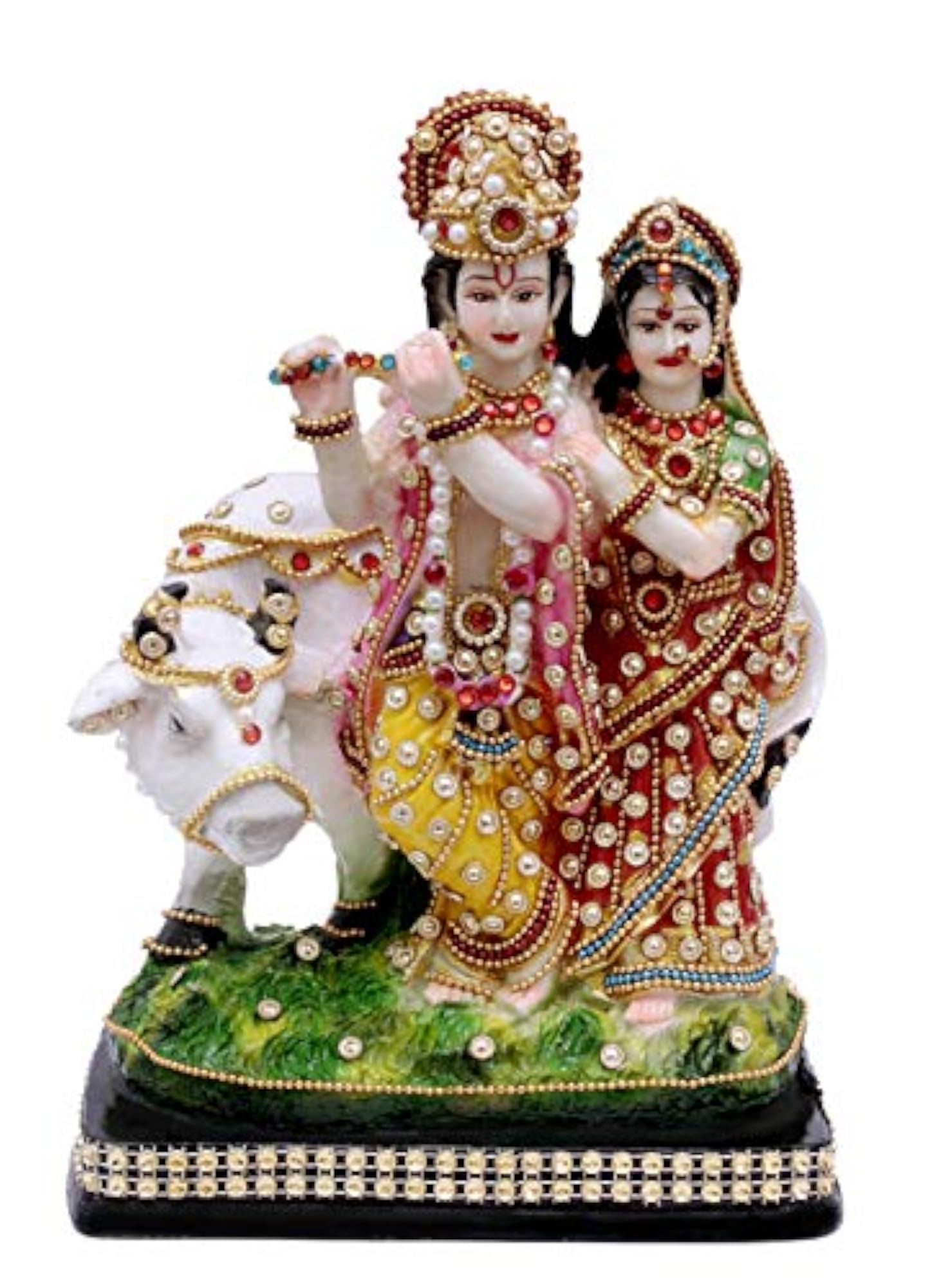 Radha Krishna with Cow Idol Statue, 10 Inch