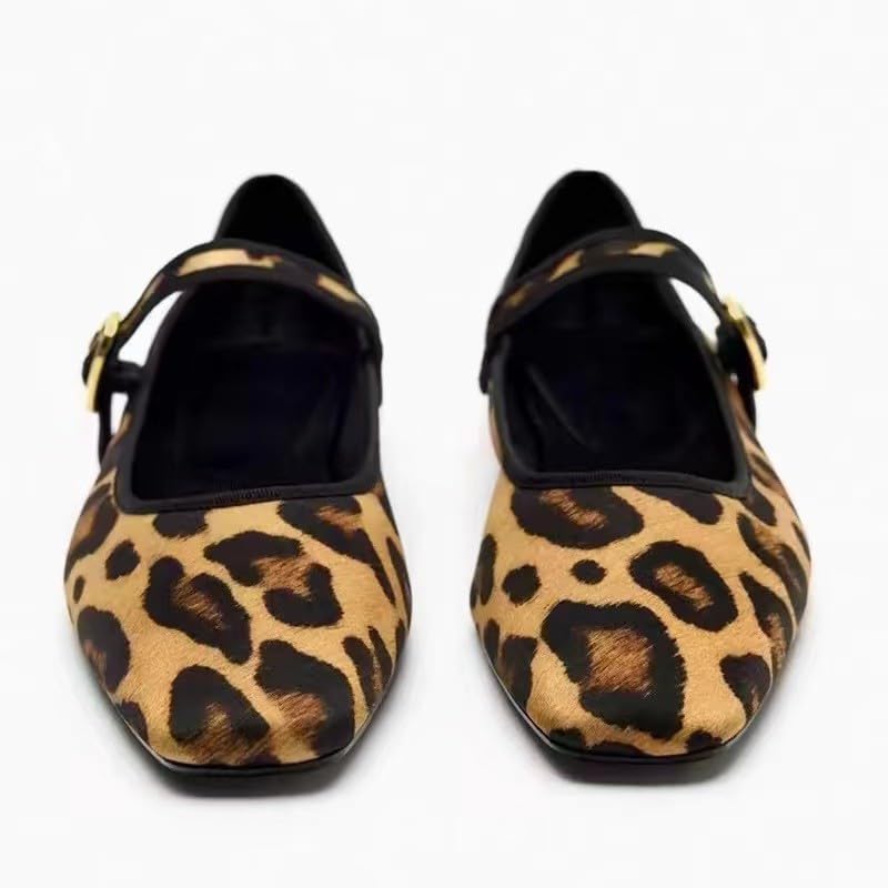 Leopard Print Mary Jane Shoes Women with Leopard Print Socks,Square Toe Leopard Print Flats for Womens Leopard, Leopard Ballet Flats Shoes2