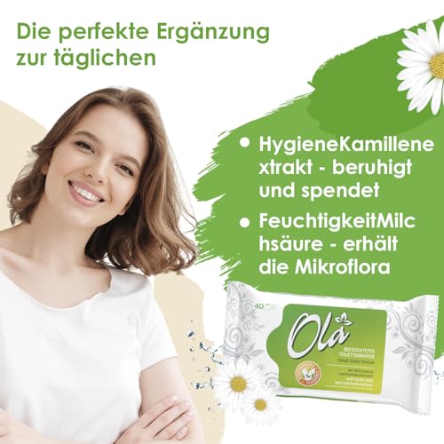 OLA Feuchtes Toilettenpapier – (1x40 Stück) Feuchttücher – Kamillenextrakt & Milchsäure, spülbar, empfindliche Haut – 40 Stück – Ansicht 4