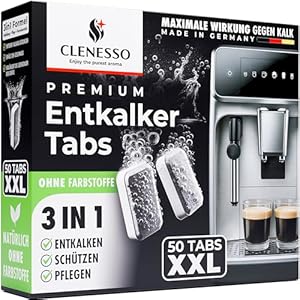 3-in-1 Entkalkungstabletten für Kaffeevollautomaten & Kaffeemaschinen (50 Stück) – Entkalker Kaffeevollautomat kompatibel mit Siemens EQ Series, Jura, Krups, Delonghi, Philips, Miele, Tassimo uvm.