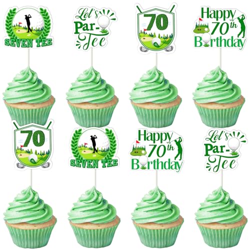 Sursurprise Golf 70th Birthday Party Decorations, 24PCS Golf Seven Tee Cupcake Toppers for Men Sports 70 Year Old Bday Party Supplies