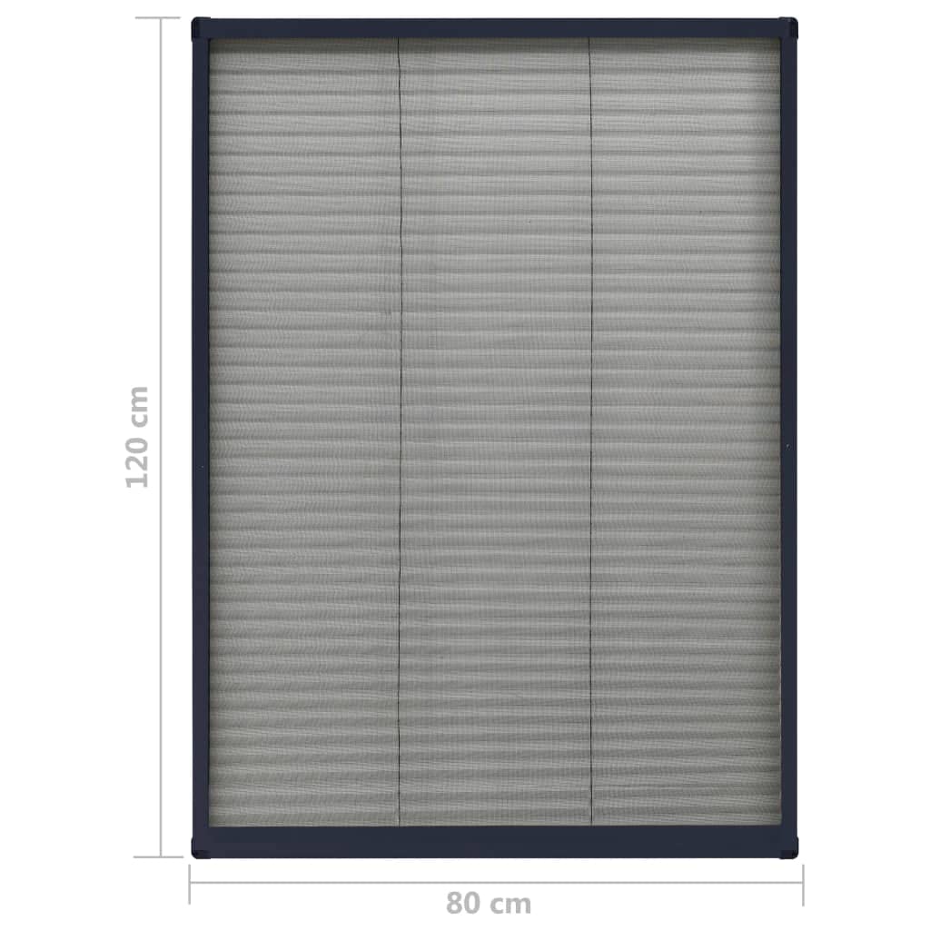 Moskitiera plisowana do okien dachowych, aluminiowa antracytowa, 80 x 120 cm, zatrzymuje muchy i komary, przepuszcza świeże powietrze