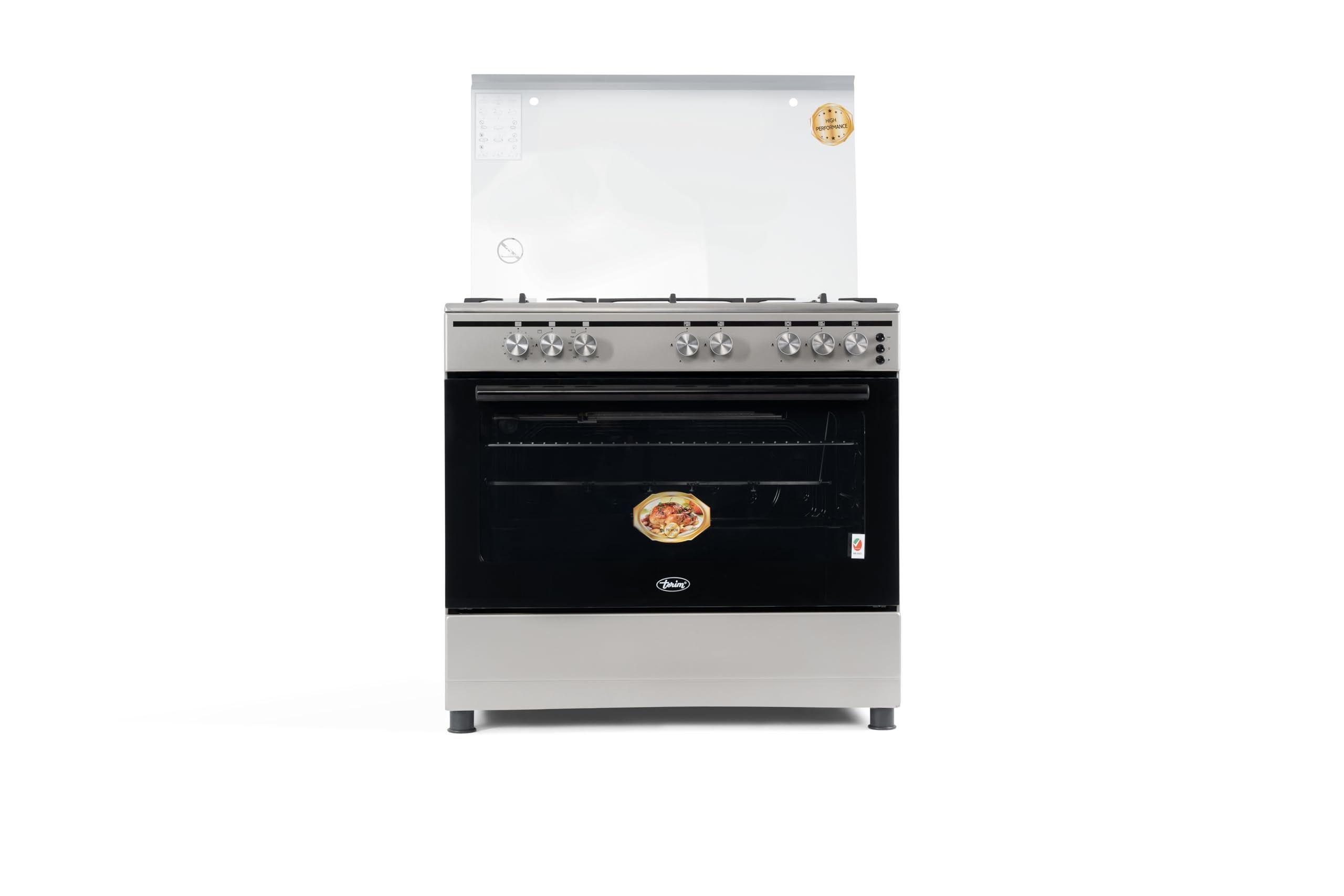 Terim TERGC9065ST 90 cm Gas Cooking Range, 5 Gas Burners With Cast Iron Pan Support, Stainless Steel, Made In Turkey