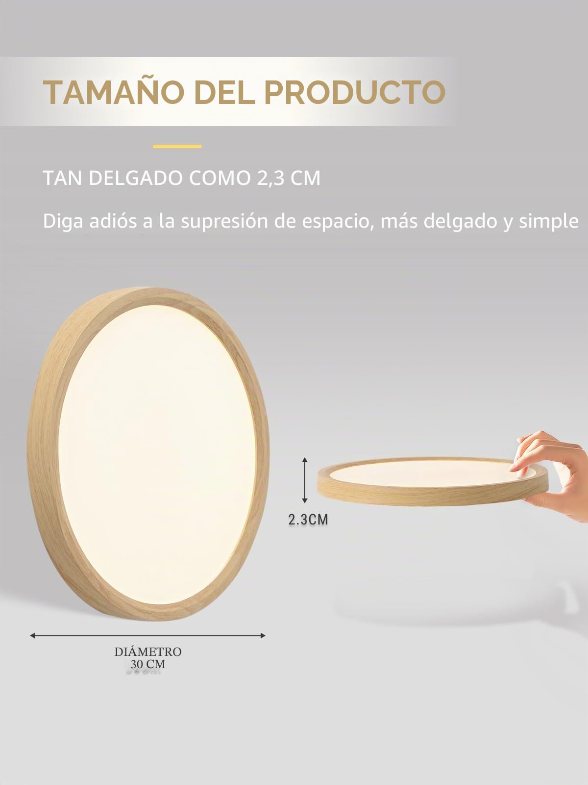 Lampara techo Look Madera, Ø30CM Moderna Ronda Lampara techo dormitorio, 24W 3000K Blanco Cálido Plafon LED Luces Dormitorio, Luces Salón, Habitación Bebé, Pasillo, Cocina, Sótano, Oficina