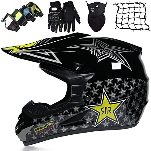 Casco de Motocross para Niños, Casco de Descenso, Casco Integral Adulto Con Gafas Máscara Guantes Red de Casco, Homologado ECE/DOT Casco de Moto Cross para BMX MTB Quad Bike Enduro ATV