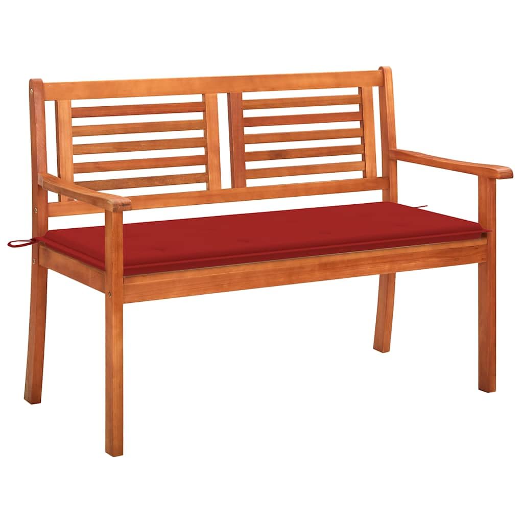 Banco de jardín de eucalipto macizo de 120 cm, 2 plazas, con cojín para terraza y balcón, estructura de madera maciza robusta con asiento ergonómico, incluye cojín acolchado para